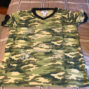 MOVING SALE NO HAGGLING WOMEN RETRO FOX GREEN BLACK YELLOW CAMOUFLAGE LARGE TEE.
